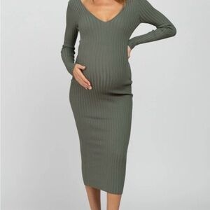 Pinkblush Ribbed Olive Long Sleeve Maternity Dress